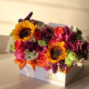Caja Cofre blanca de girasoles