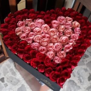 Caja Corazon Grande con 100 Rosas centro rosita
