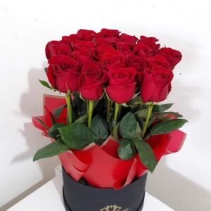 Caja Circular Med Fuego 25 Rosas