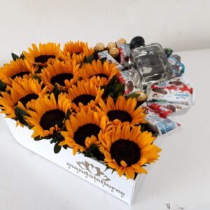 Corazon mediano 11 girasoles 1 botella don julio
